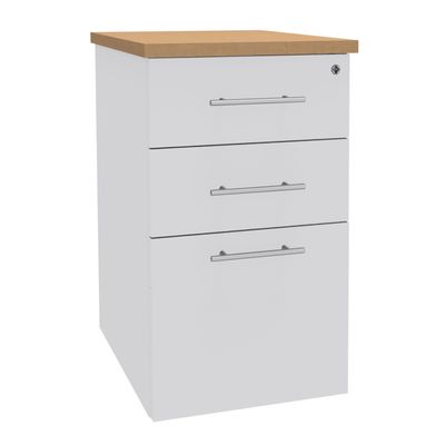 Caisson HT bureau - steely/stelly manager - Profondeur 60 cm - blanc perle - top hetre