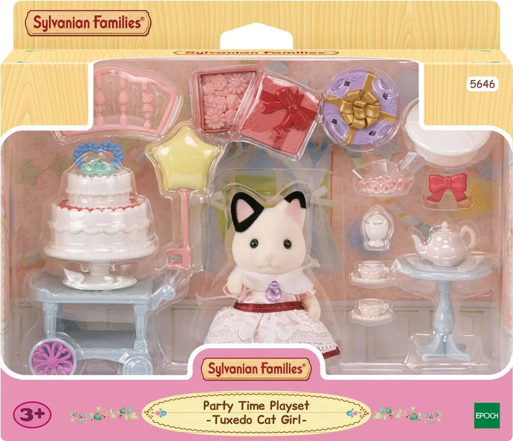 LA FILLE CHAT BICOLORE ET SON GOUTER D’ANNIVERSAIRE - SYLVANIAN PERSONNAGES ET TENUES