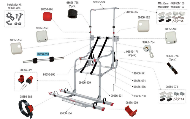 Fiamma Wicklungsrohr Kit passend für Carry Bike Lift 77 - Fiamma Ersatzteilnummer 98656-759