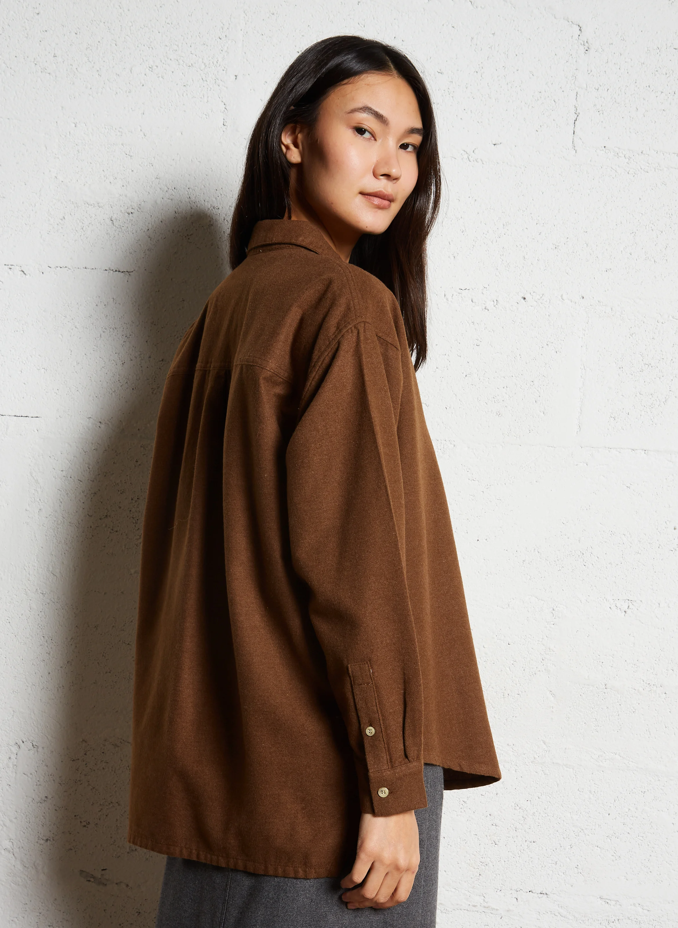 DAKOTA - Chemise oversize col classique en coton mélangé | Marron