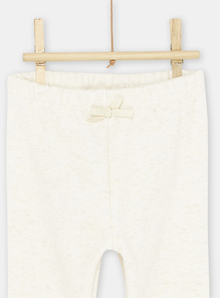 Pantalon beige chiné à broderies tête d'animal bébé fille