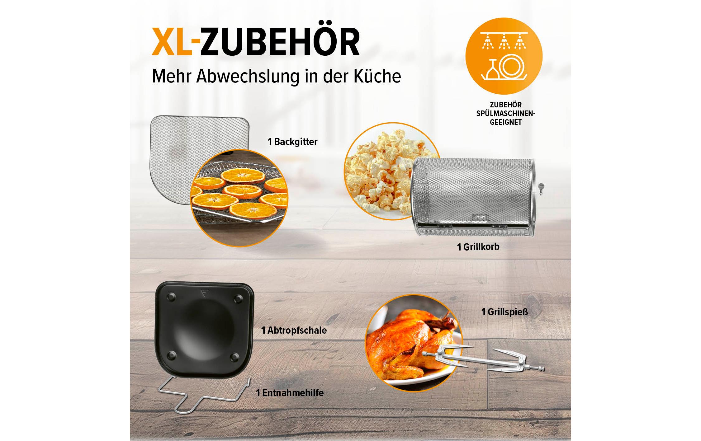 Heissluft-Fritteuse Digital 9in1 SchwarzBackofen, Grill und Fritteuse in einem Gerät