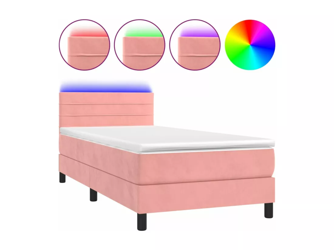 Sommier tapissier avec matelas et LED Rose 90x190 cm Velours