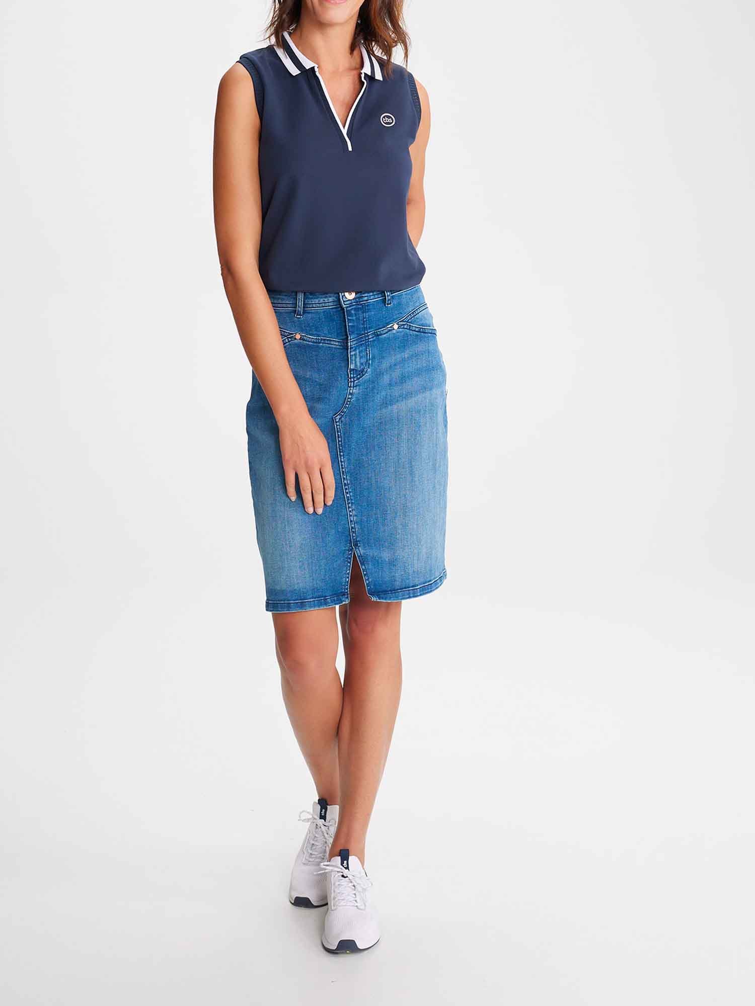 Polo Femme Sans Manches Coton Biologique Marine
