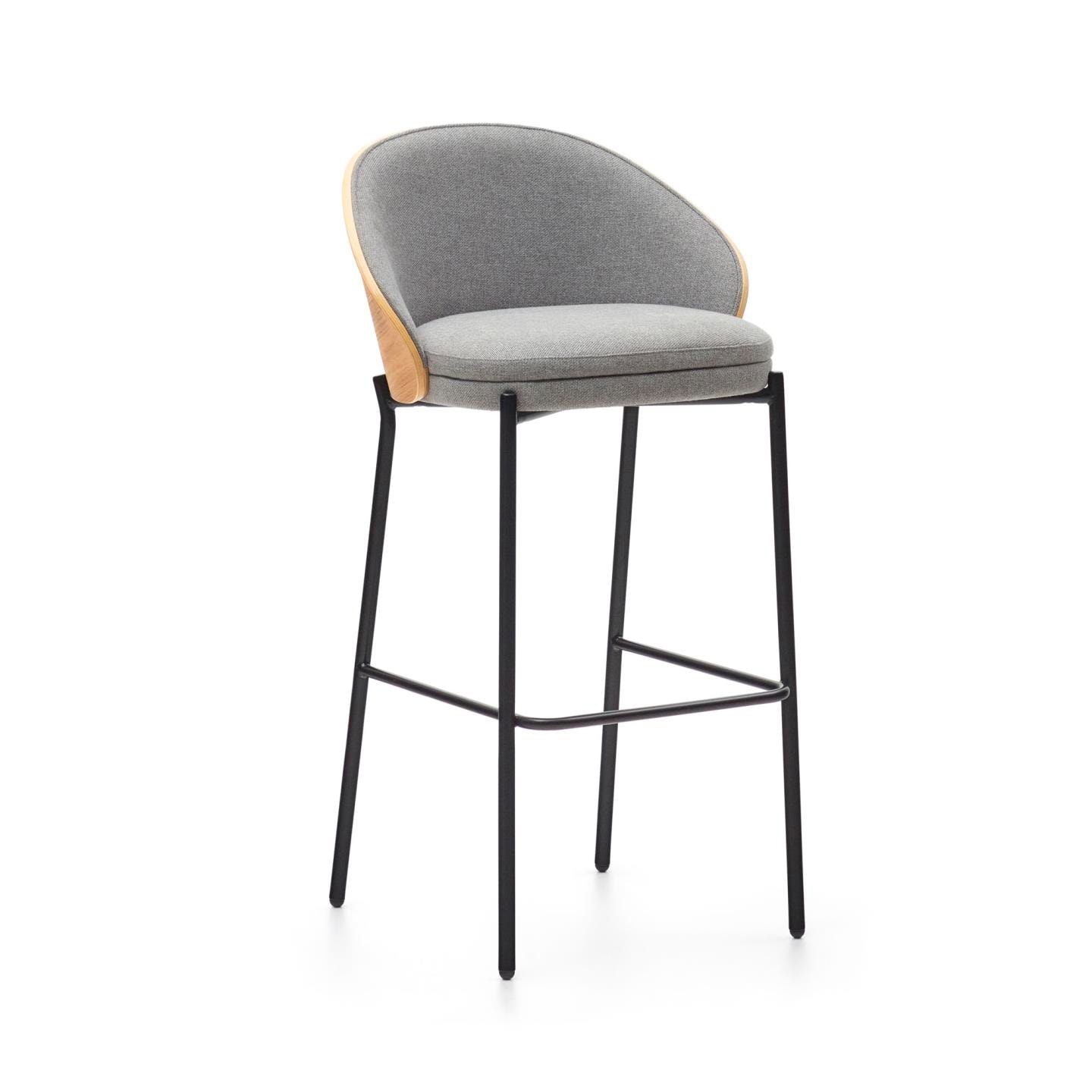 Kave Home Barhocker EAMY Chenille hellgrau/braun/schwarz