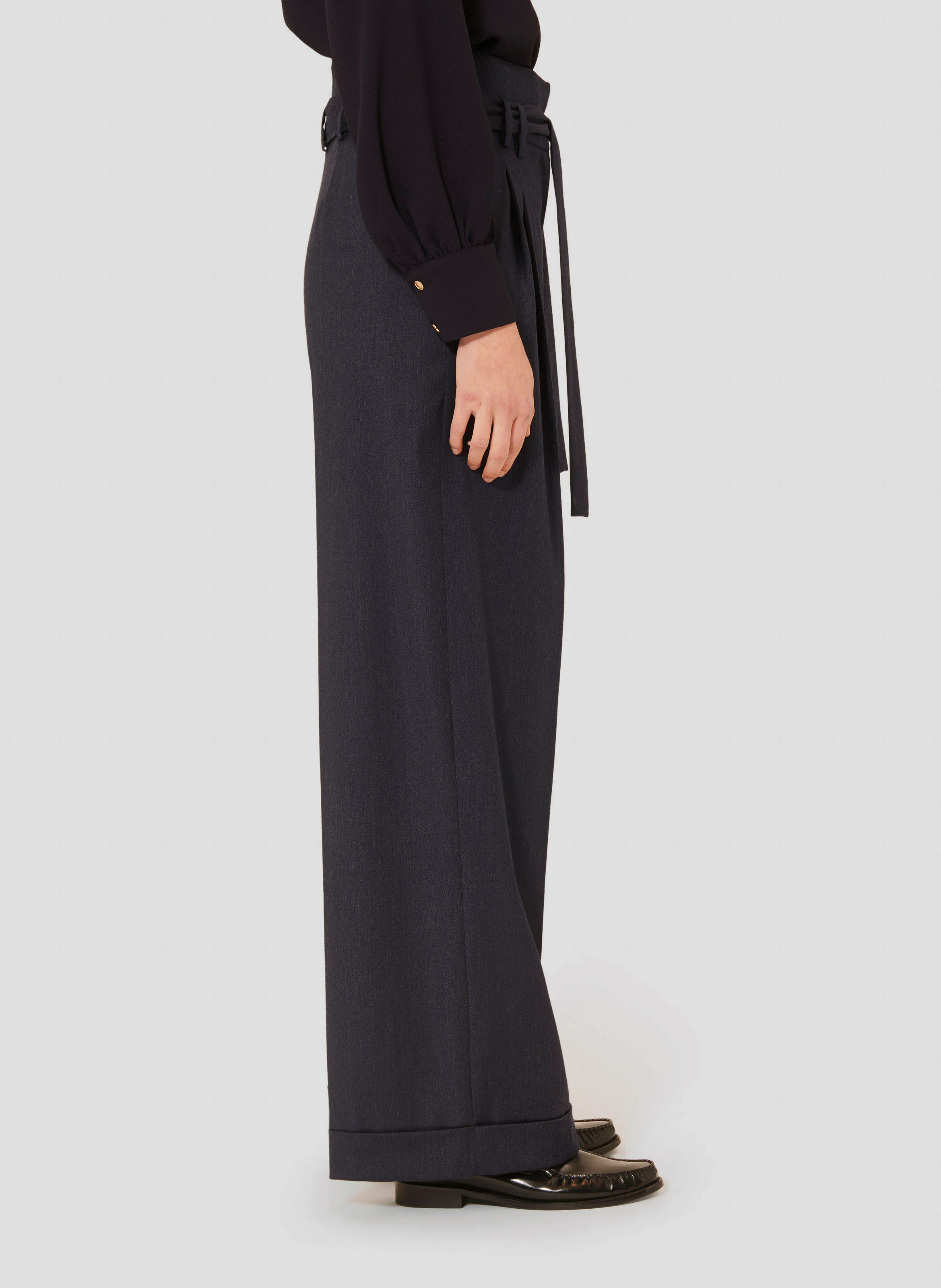 PIA - Pantalon large en laine mélangée | Bleu