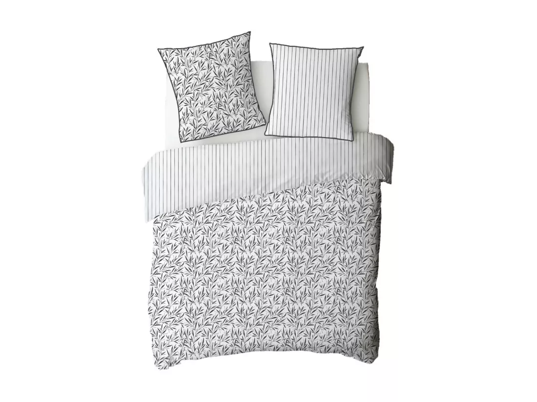 Parure de lit 2 personnes en coton 57 fils imprimé blanc 260x240cm