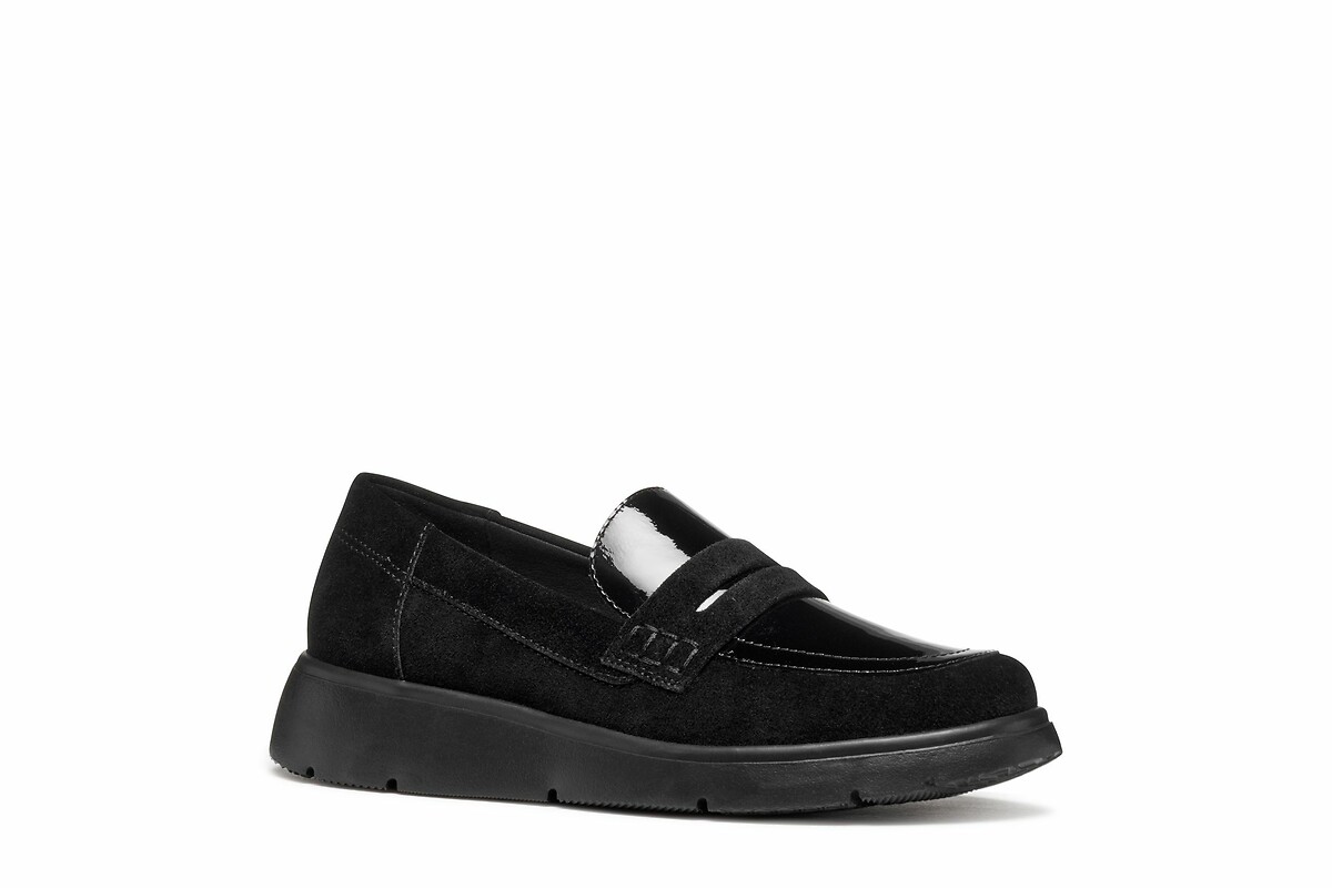 GEOX<br>Mocassins de couro respirável com salto anabela Arlara