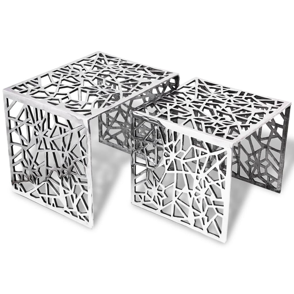 vidaXL Vierkante bijzettafel 2-delig aluminium zilver