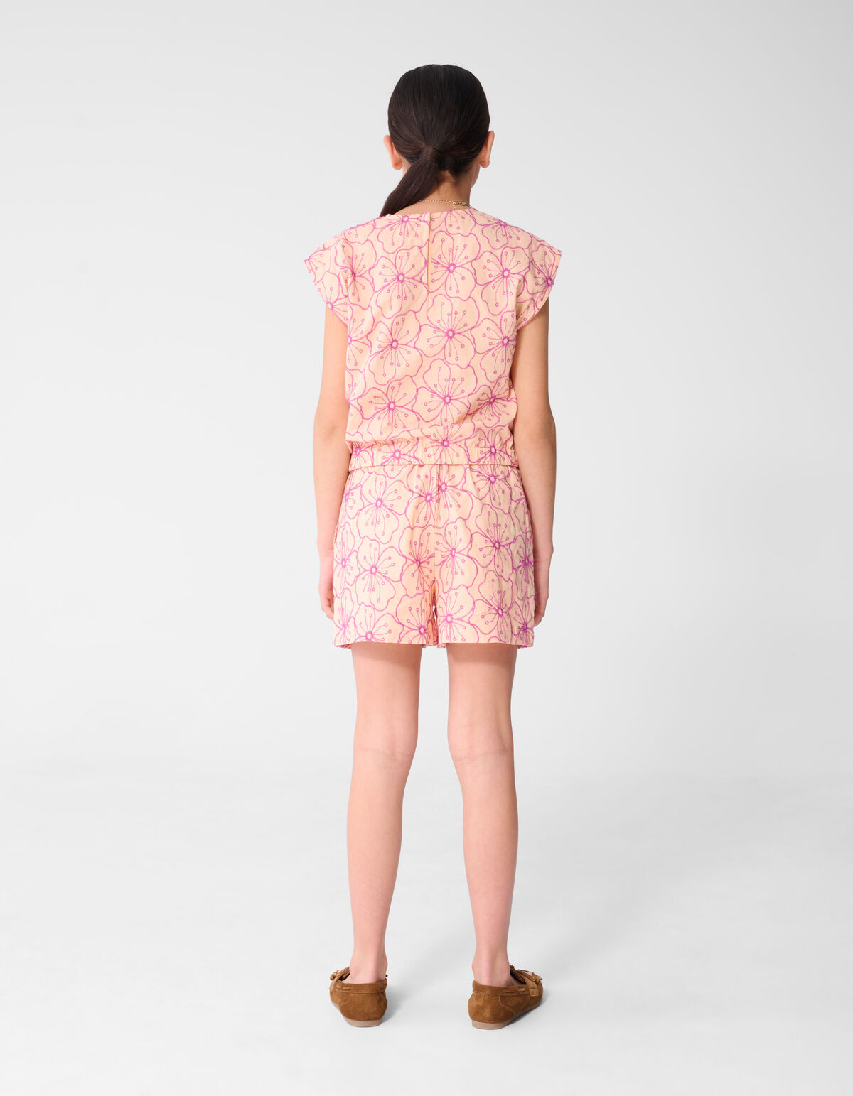 Flower Embroidery Blouse Lichtoranje