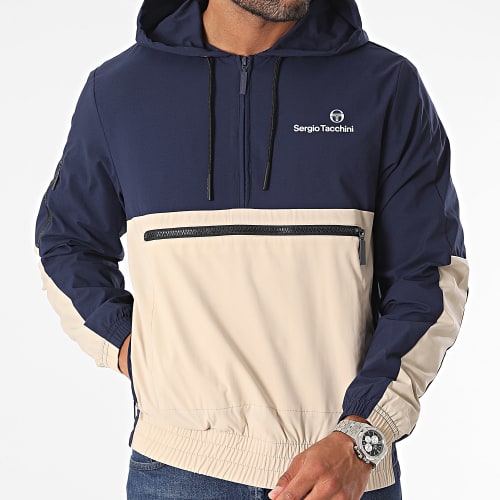 Veste Col Zippé Capuche Open Track 40267 Bleu Marine Beige