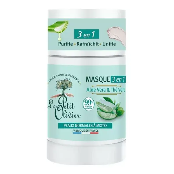 Le Petit Olivier Masque Visage Stick 3 en 1 - Aloe Vera & Thé Vert - 50g