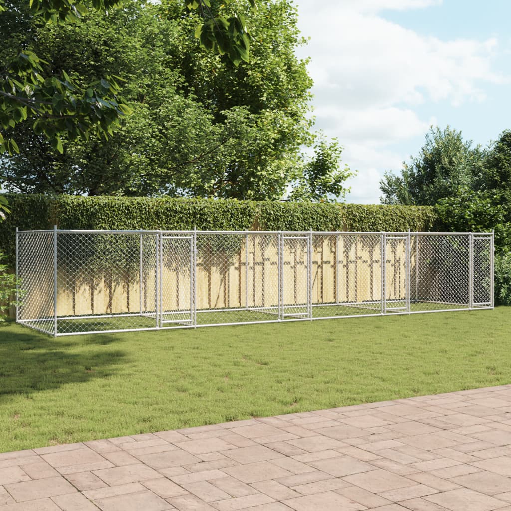 Gaiola para cães vidaXL com portas, aço galvanizado, cinza, 10x2x1,5 m