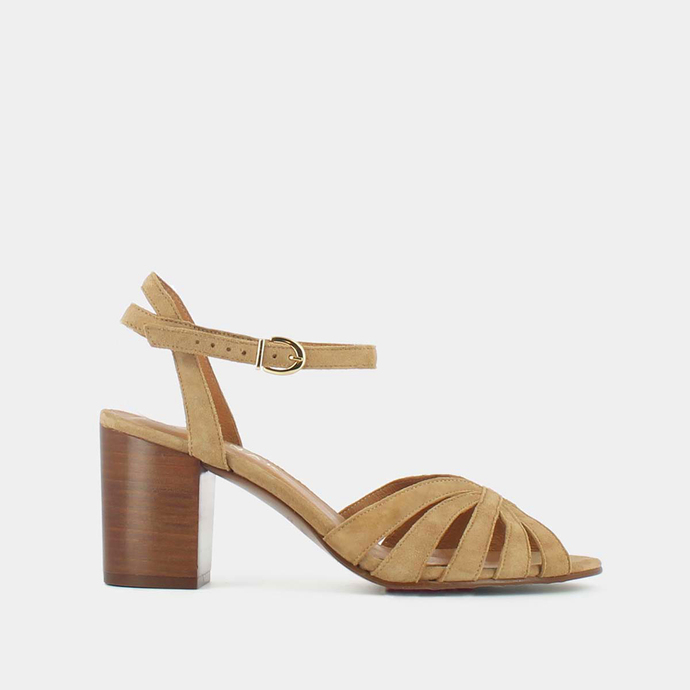 Sandales à brides et bouts ouverts  en velours camel