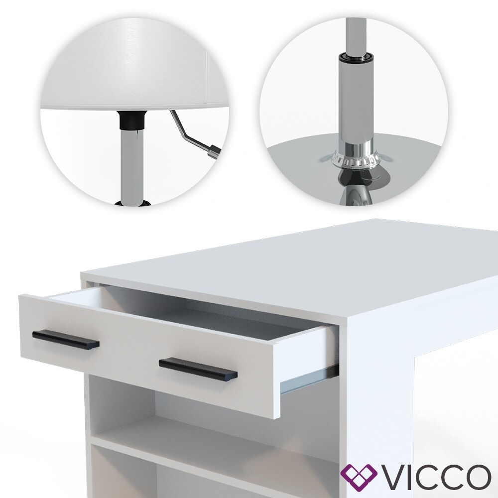 Vicco Bartisch Esstisch Tisch Bistrotisch Essplatz Schublade Regal Bar Weiß inkl. Barhocker