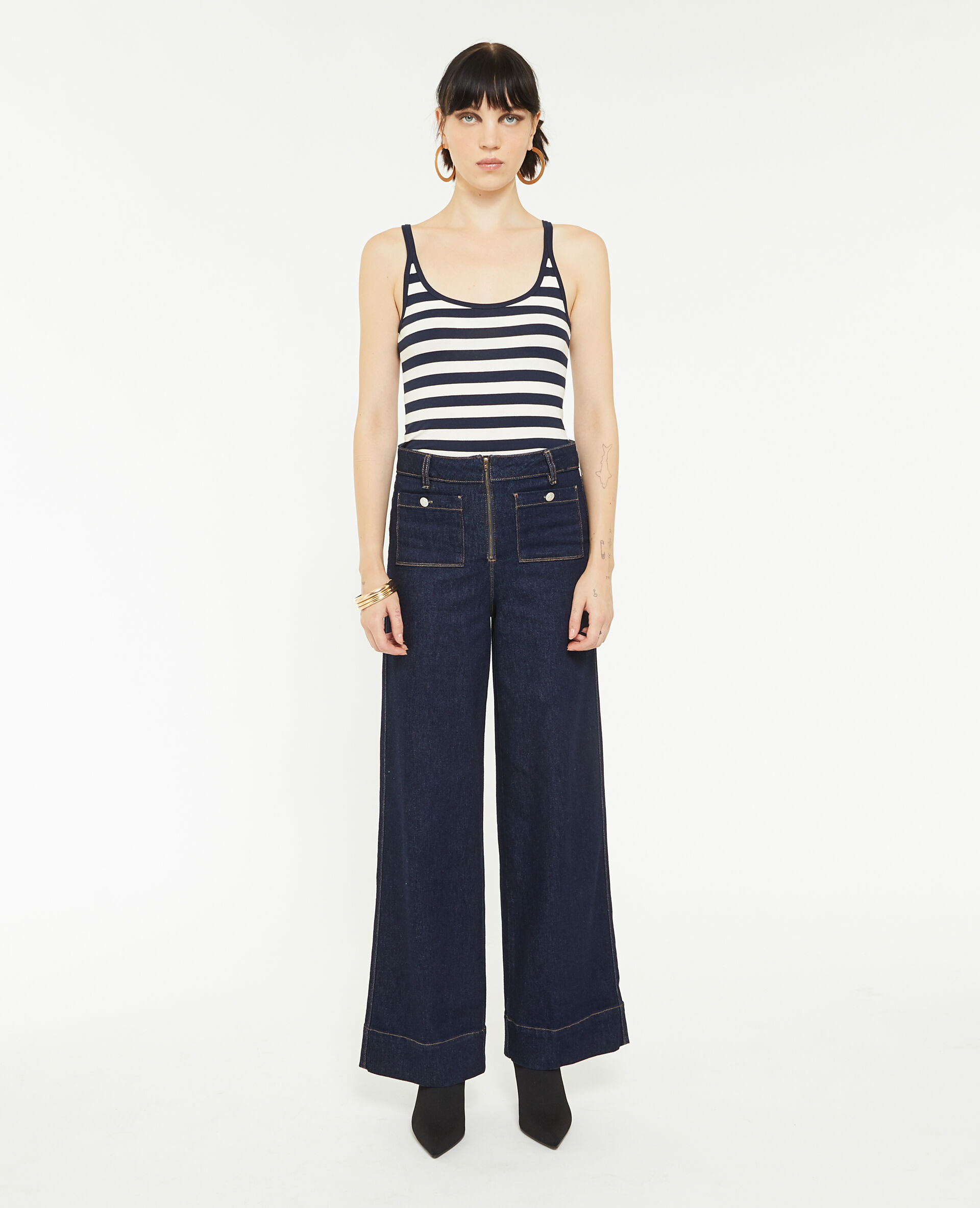 Jean Wide avec fermeture zippée apparente - Bleu