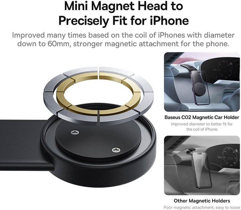 Baseus C02 Magnetische MagSafe Dashboard Telefoonhouder Auto Zwart