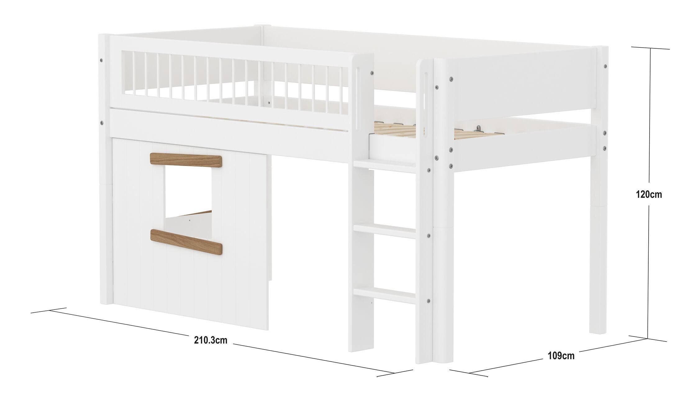 Flexa WHITE Halbhochbett mit Baumhaus - Weiss / B: 109.0 cm x T: 210.0 cm x H: 120.0 cm