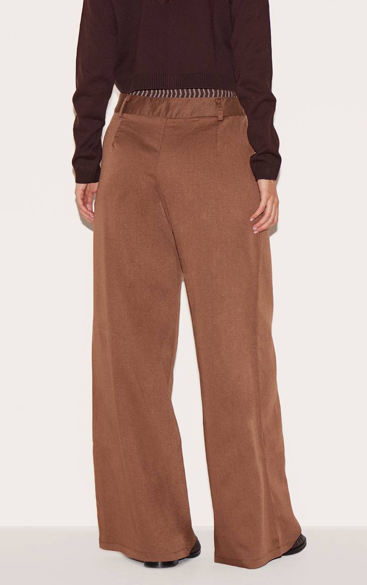 Chocolat Pantalon Droit À Détail Boxer Avec Rayures Contrastées Tissées