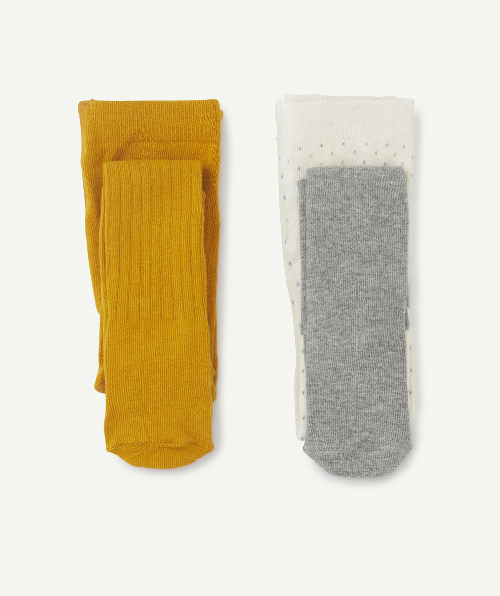 LOT DE 2 PAIRES DE COLLANTS BÉBÉ FILLE JAUNE ET GRIS