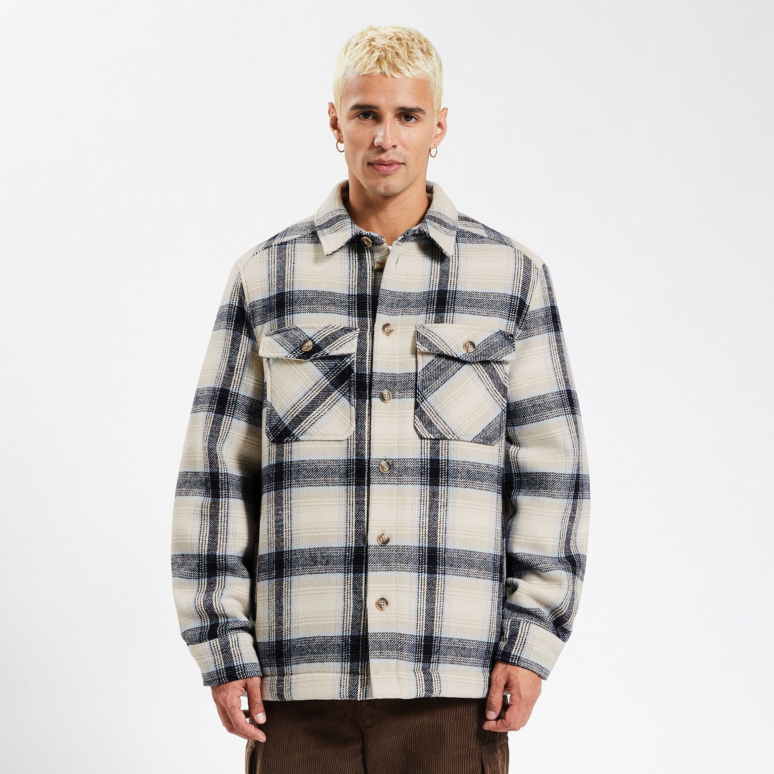 Surchemise carreaux laine doublure sherpa Ecru