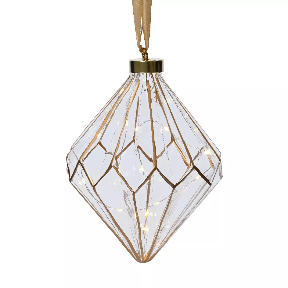 Diamant lumineux à piles 15 LED (H20 cm) Vintage Or/blanc chaud