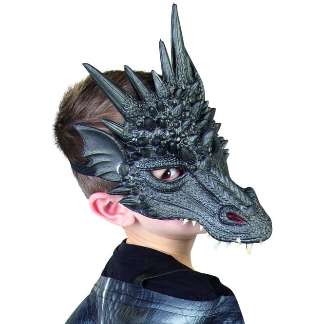 Halloweenmaske - Drache - für Kinder - schwarz