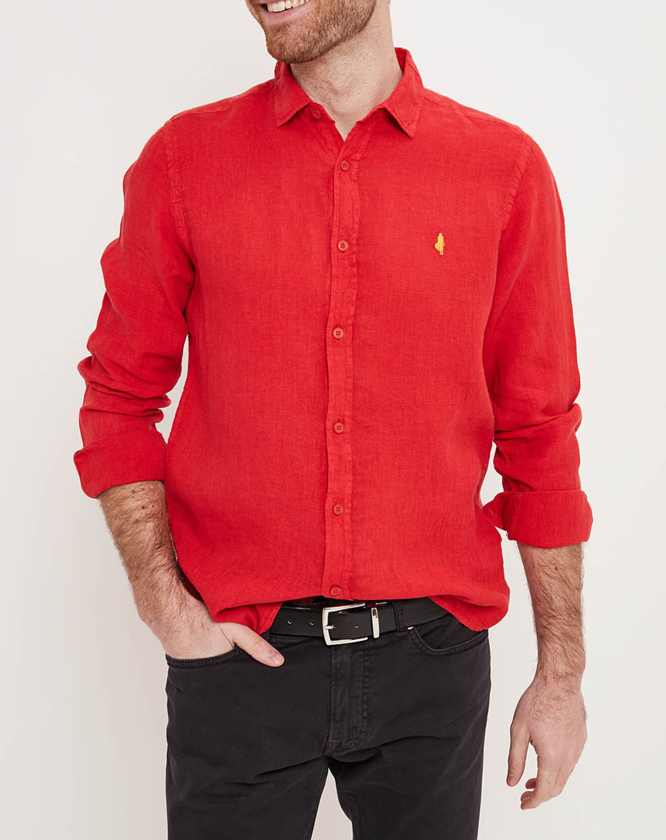 MCS Chemise droite 100% Lin unie rouge