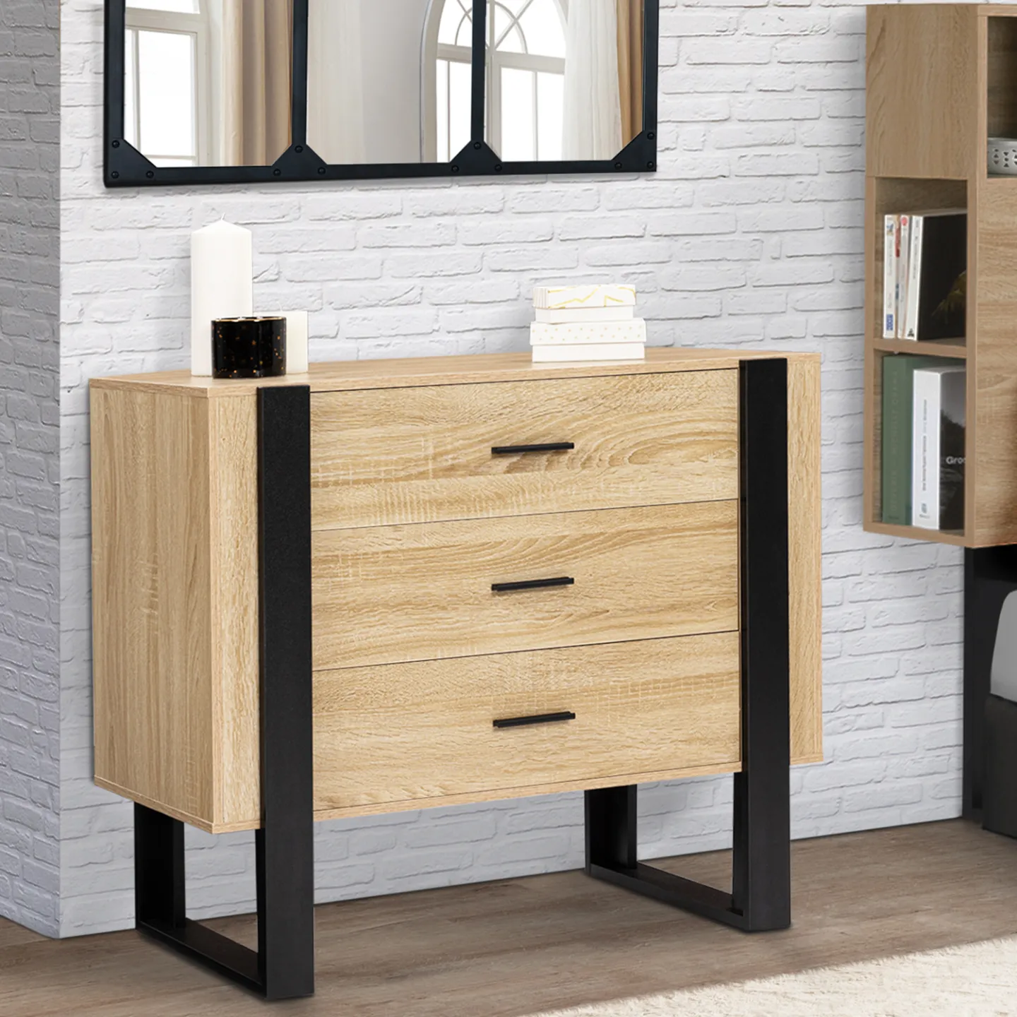 Commode 3 tiroirs PHOENIX 80 cm bois et noir