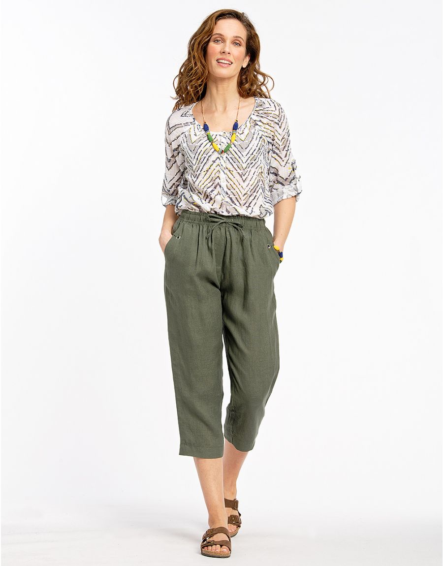 Pantalon 7/8ème lin kaki