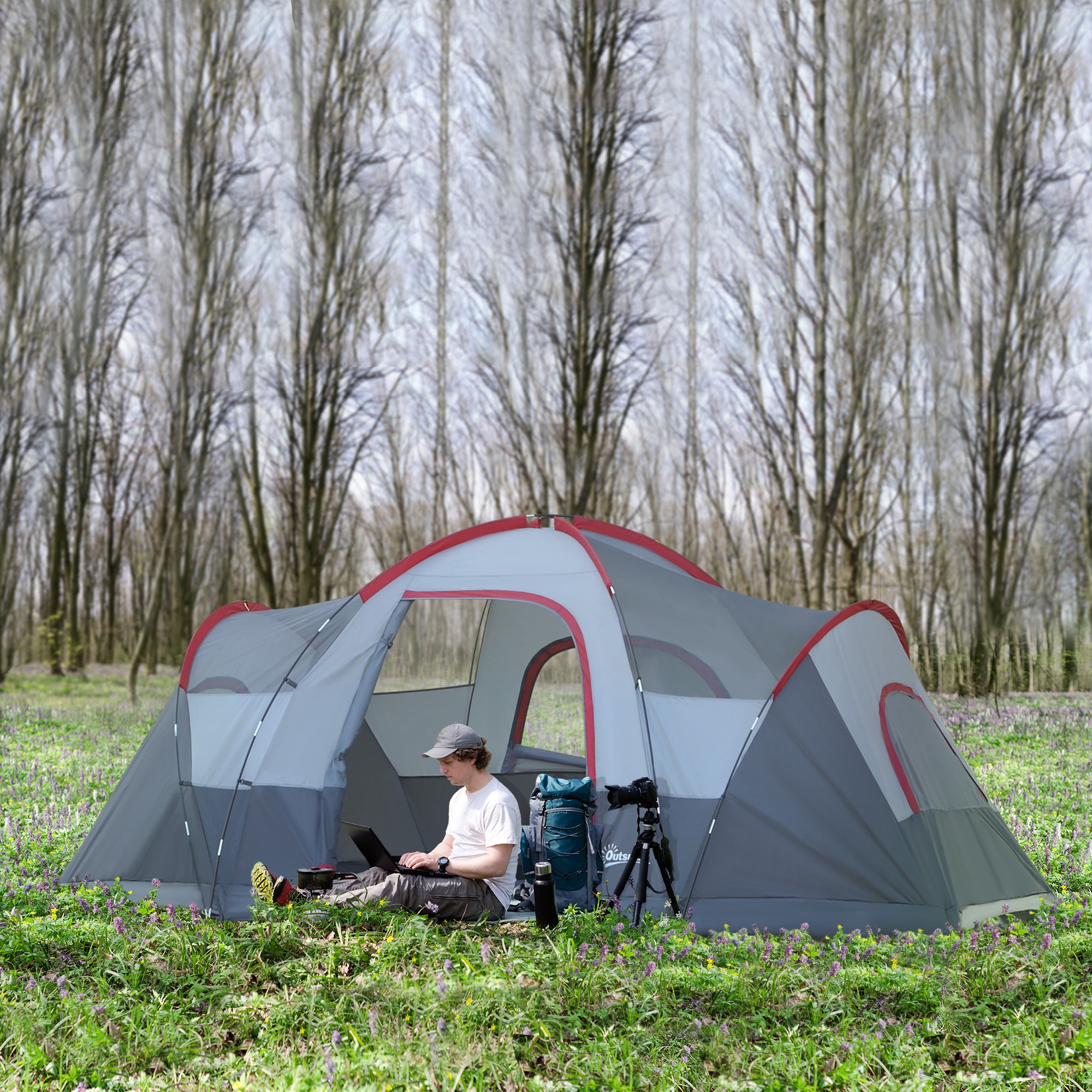 Barraca de camping grande Outsunny cinza com bolsa de transporte
