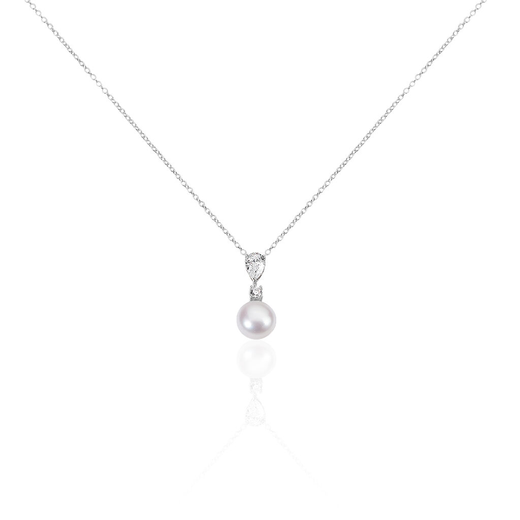 Collier Noame Argent Blanc Perle De Culture Et Oxyde De Zirconium