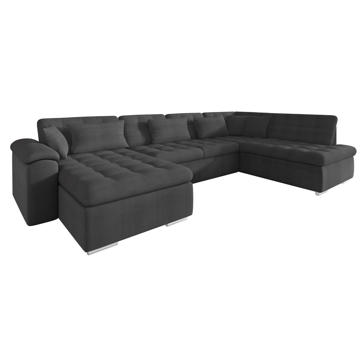 Nicoreta - Hoekbank 5-zits met chaise longue - Stof grijs - Links