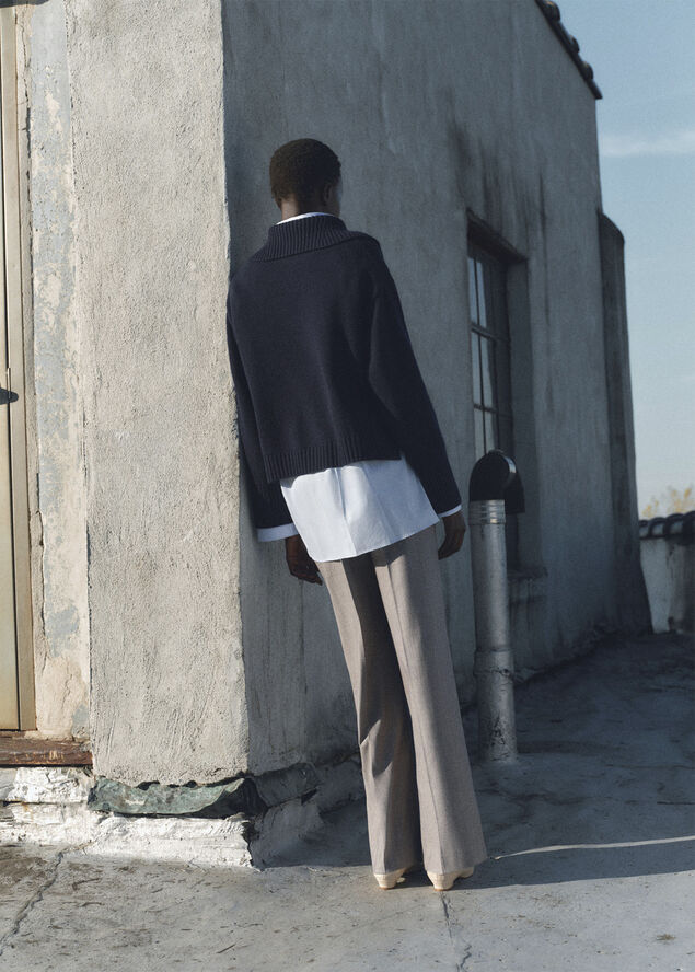 MANGO Pinstripe wideleg trousers Brown