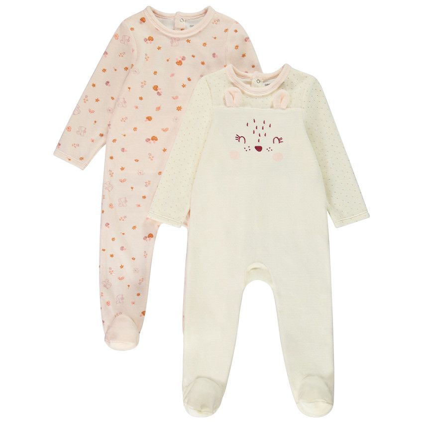 Lot de 2 dors-bien en velours motif biche pour bébé fille - Ecru