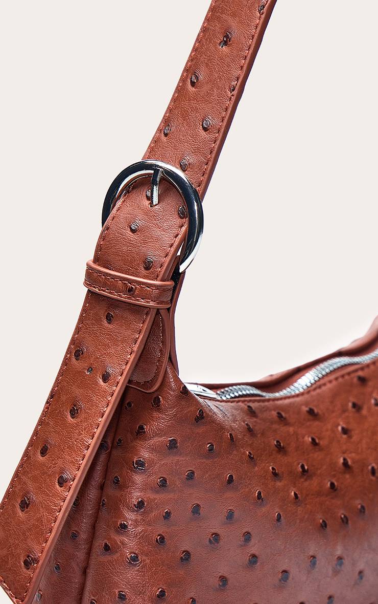 Marron Sac À Bandoulière Effet Autruche En Synthétique