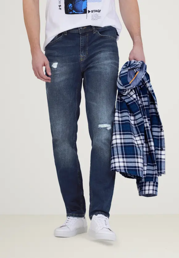 Slim Fit Jeans - indigo blue heavy random wash