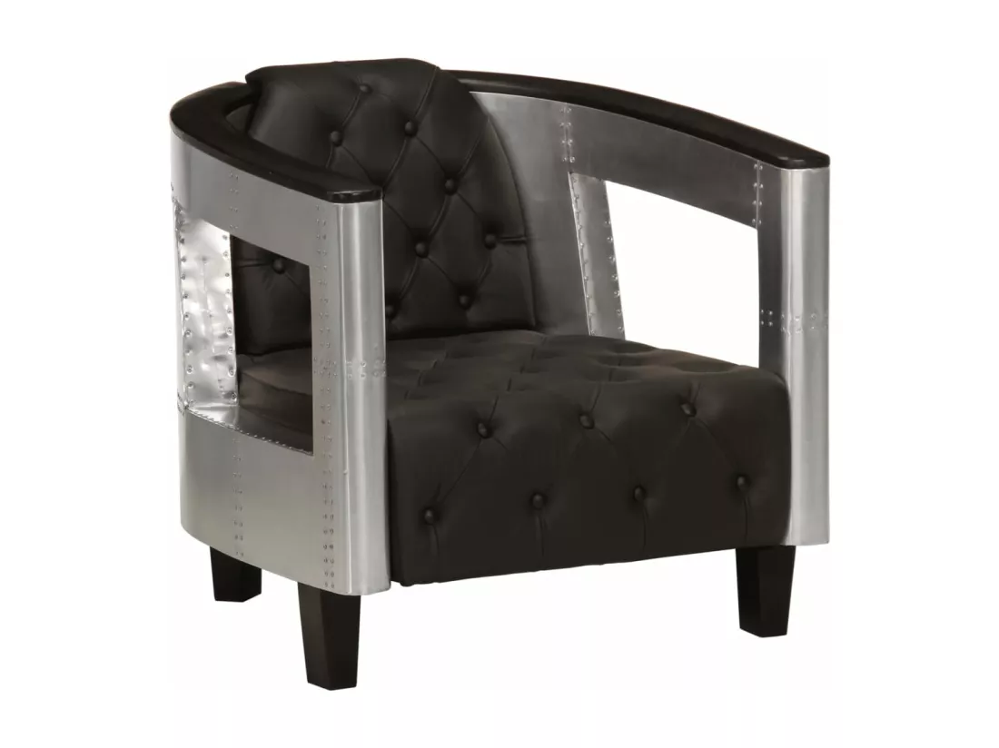 Fauteuil en style d'aviation noir cuir véritable