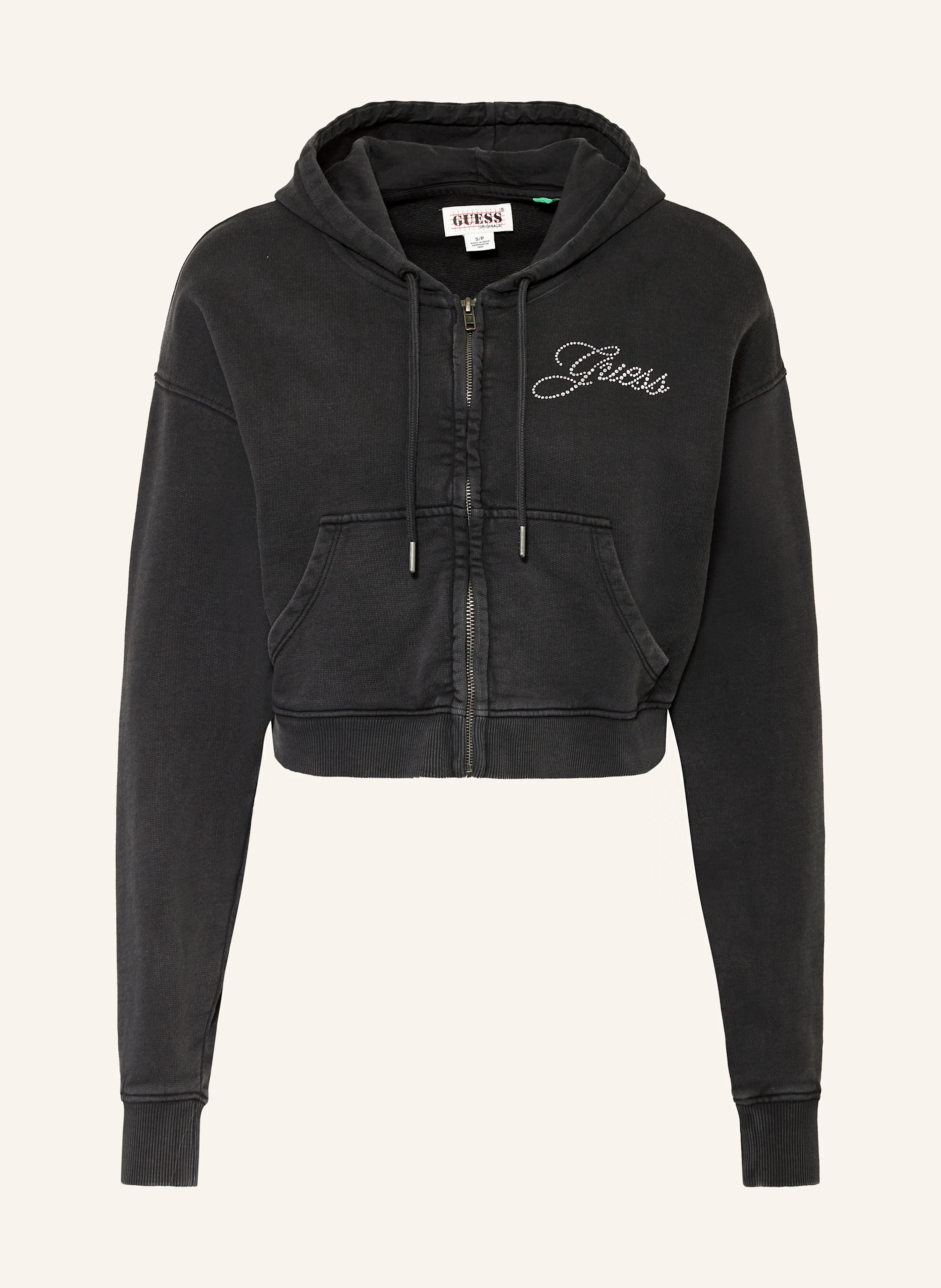 GUESS JEANS Cropped-Sweatjacke mit Schmucksteinen