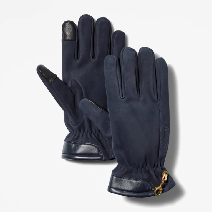 Luvas de couro Winter Hill com pontas sensíveis ao toque para homens na cor azul marinho