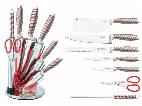 Ensemble couteaux 7 pièces + Support pliant et pivotant à 360° Rouge/Strié Royalty Line