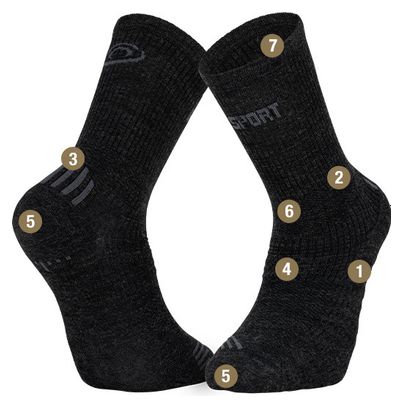 Paire de Chaussettes BV Sport Run Marathon  Mérinos Gris Anthracite