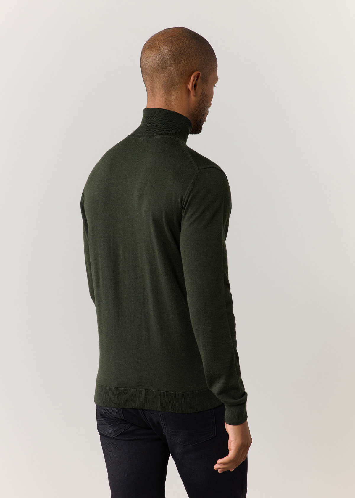 Pull col roulé en laine Mérinos mélangée unie kaki