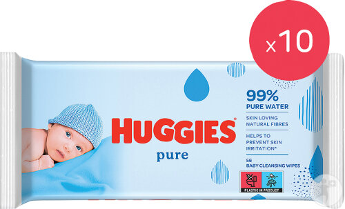 Pack de 10 Huggies Lingettes Bébé Pure 56 Pièces