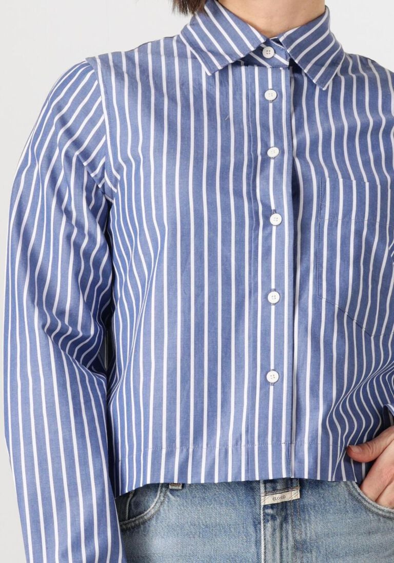 blauwe closed blouses cropped classic shirt