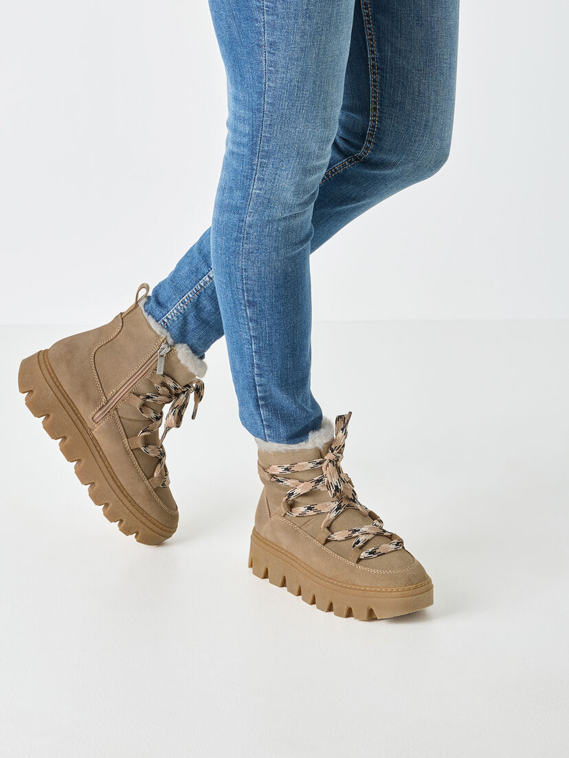 Leren Enkellaarsje - beige warme voering