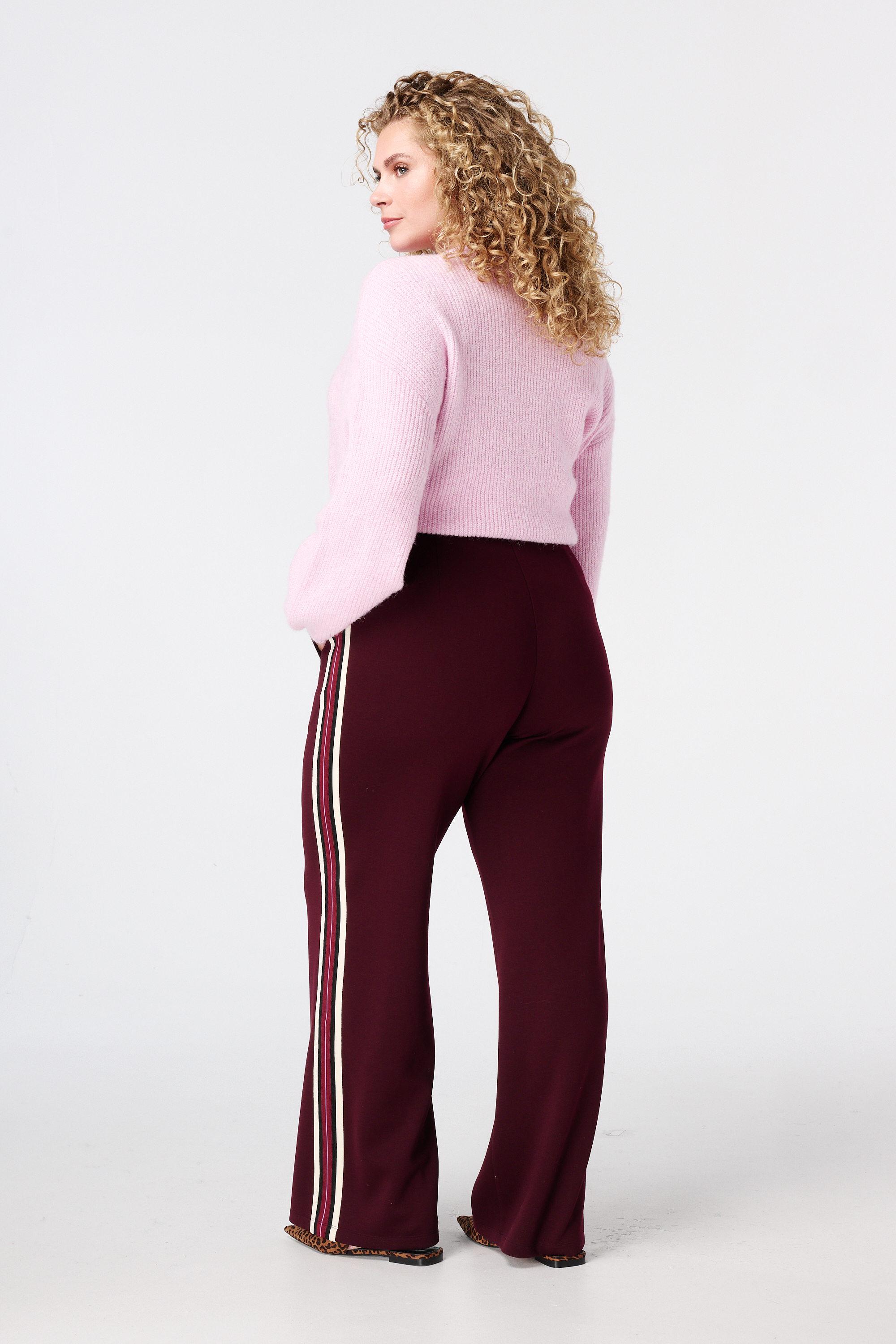 wide fit pantalon met bies aan de zijkant Bordeaux