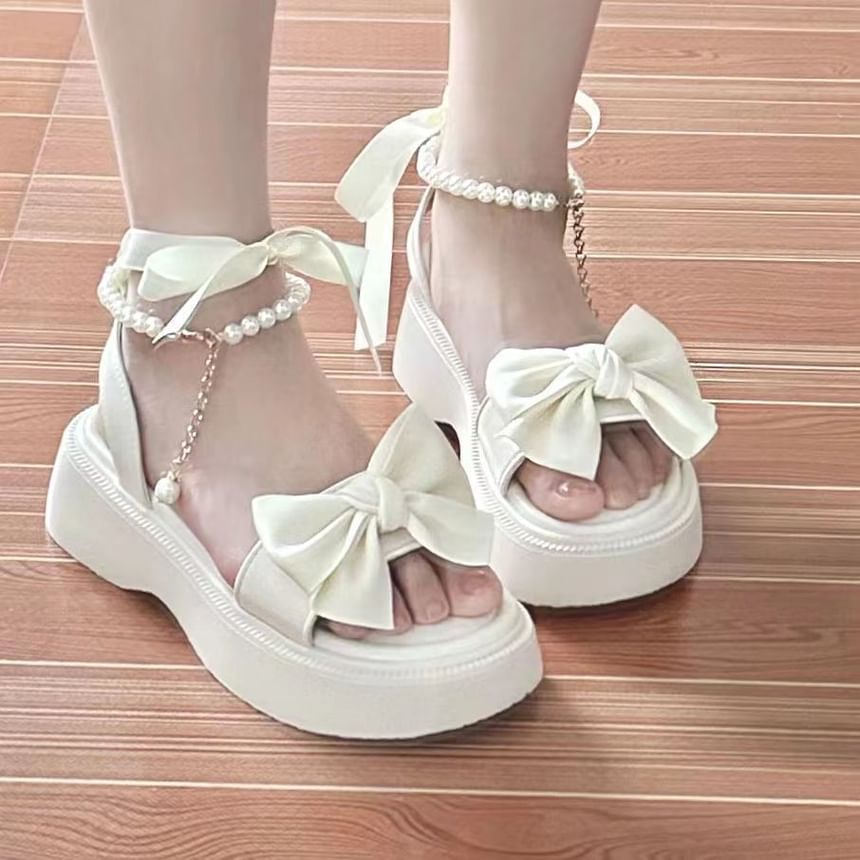Anran - Platform strik imitatie parel enkelband sandalen