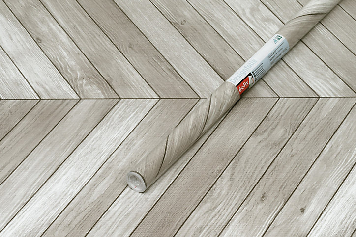 Film adhésif décoratif D-C-Fix Hölzer Chevron grey PVC avec adhésif Chevrons Structuré Mat et satiné gris L. 200 x l. 67,5 cm
