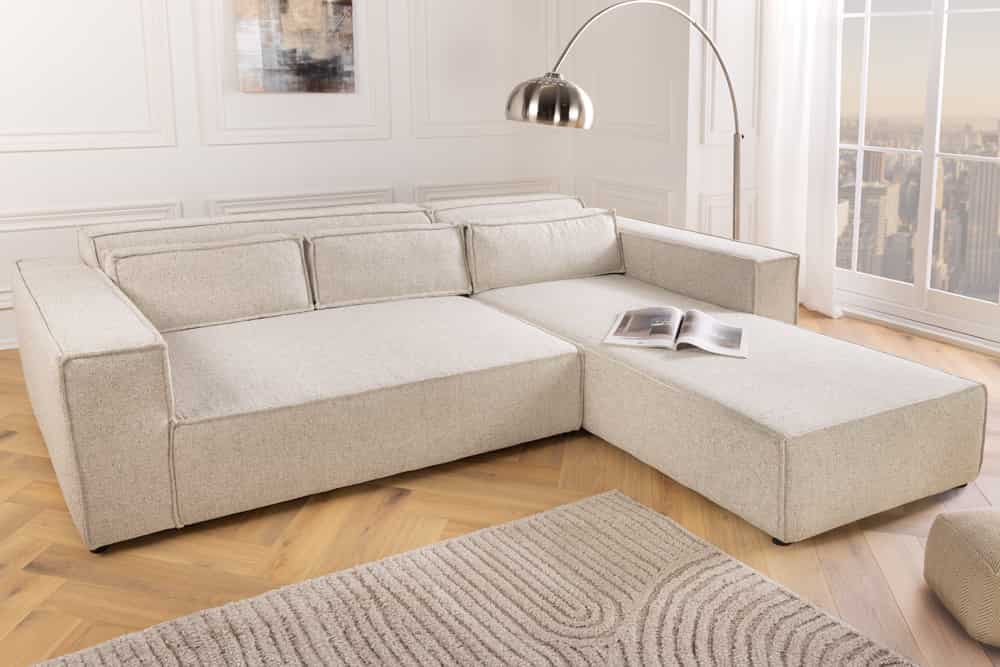 Modernes Ecksofa BOSSA NOVA 265cm beige Strukturstoff 3-Sitzer Couch L-Form